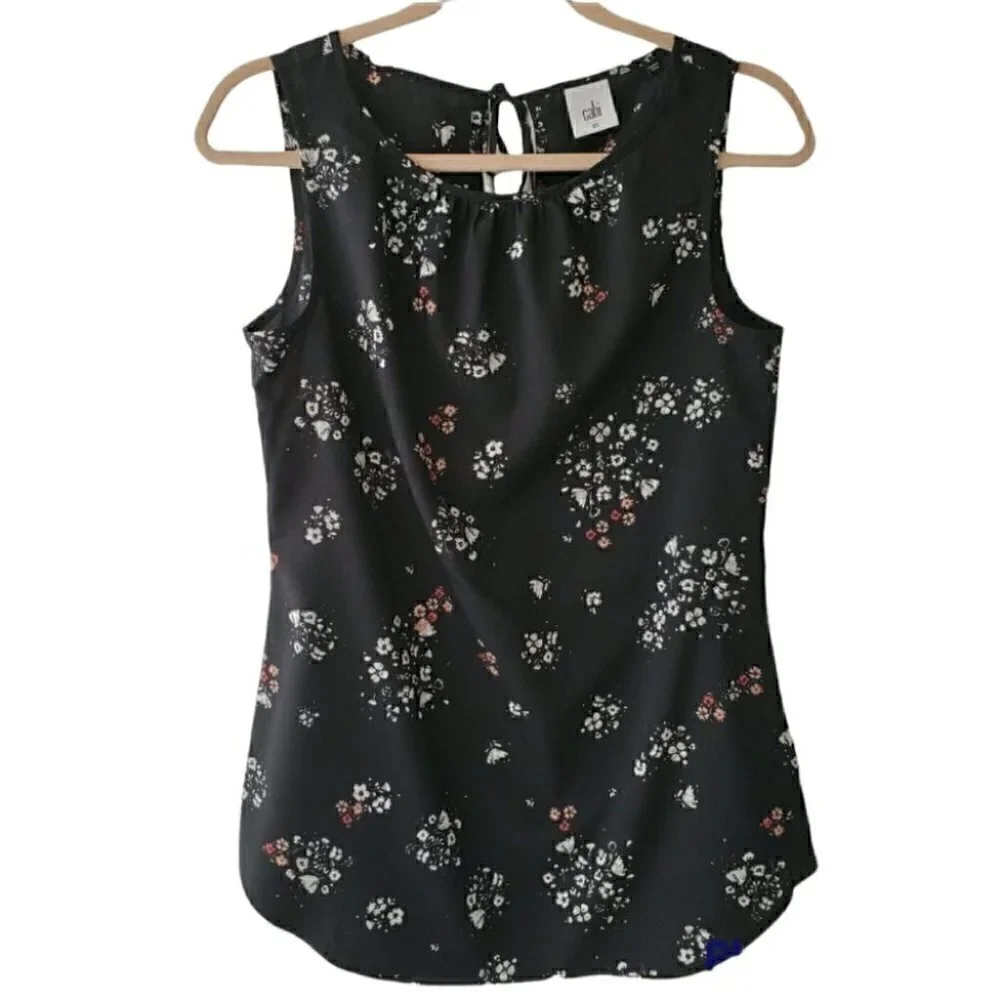 Cabi Misty Sleeveless Ditsy Floral Top Black Multicolour - Picture 1 of 6